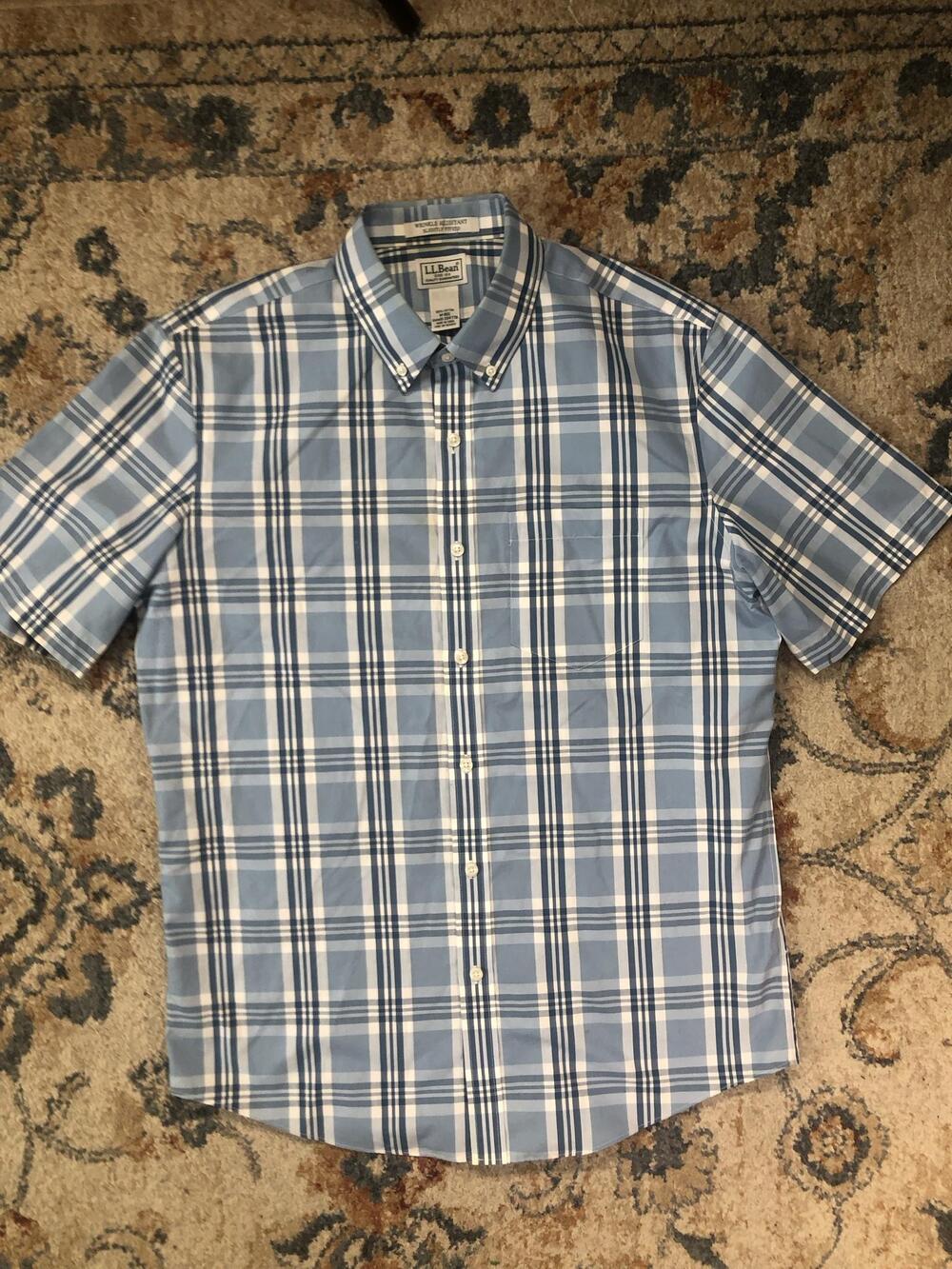L.L. Bean Shirt Mens Medium Plaid Short Sleeve Button Down Wrinkle Resistant